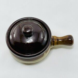 Vintage Feuerfest French Onion Soup Crock Bowl Handle Lid Stoneware Two Tone